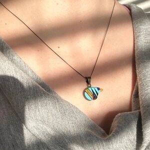 Reversible turquoise and silver medicine Bear necklace